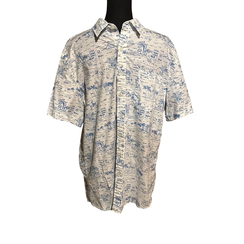 Sonoma Hawaiian Beach Print Button Front Shirt Men's XL Blue White